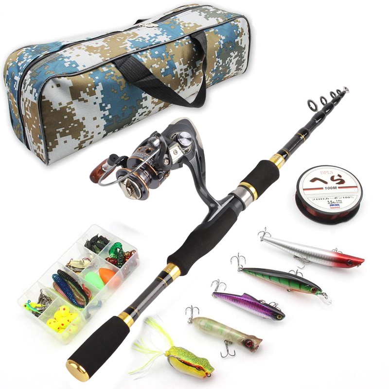 Fishing Rod Kit Carbon Fiber Telescopic 1.8m Fishing Pole and