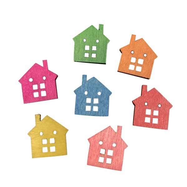 50Pcs Cardboard Gingerbread House Vintage Buttons House Shaped Buttons Wood