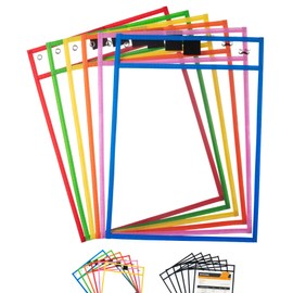 Mr. Pen- Dry Erase Pocket Sleeves, 10 x 14 Inch, 6 Pack, Colorful, Plastic ,Reusable, Clear, Classroom Sleeves