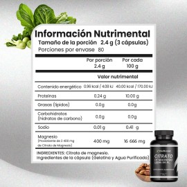 Citrato Magnesio 400mg 240 Cápsulas Natural Nuboost Sabor