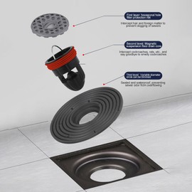 QruiLanTu Shower Floor Drain Backflow Preventer Large Caliber Variable Diameter Sealing Gasket One Way Valve Fast Drainage Shower Plug Insert Drain Plug，Suitable for Caliber 1.46"-3.9"