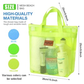 3 Pcs Portable Mesh Shower Caddy Tote, Quick Dry Tote Bag Mesh Beach Bags for Women, Hanging Toiletry and Bath Organizer for Travel Swimming Sports Gym Camp Shopping College Dorms (Blue Green Yellow)