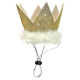 Huxley & Kent Pet Party Crown – Adjustable Glitter Crown Hat with SnugFit Straps – Party Accessory for Dogs & Cats – Gold, Small
