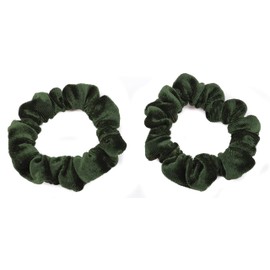 Mytoptrendz® 2 pcs Plain Colour Small Scrunchies Skinny Soft Smooth velvet Traceless Ponytail Holder Mini Hair Ties for Women Girls Kids Thin Fine Hair (Olive Green)
