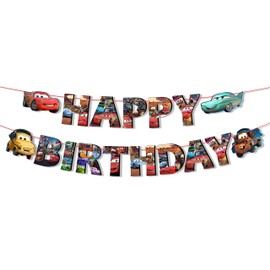 Caars Theme Happy Birthday Banner – Racing Party Decorations – Lightning Caar Birthday Supplies – Race Caar Birthday Banner for Toddlers, Party Decor