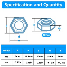 100-Piece A2-304 Stainless Steel Nylock Nuts Kit - M6 (1/4") BS 3692 Metric Lock Washers Set, Vibration-Resistant Nylon Insert Hex Nuts for Automotive & Machinery