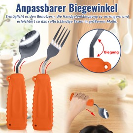 Adaptive Utensils Weighted Cutlery for Trembling and Parkinson's Patients Utensils for Elderly People Set Spoon and Fork (Orange-Left)