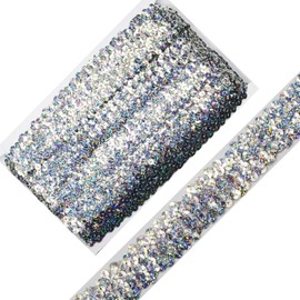 Length10 Yards，Wide 1.1 Inch Shining Silver Elastic Sequin Ribbon Trim for Sewing Dress Dance Costumes Headband (Shining Silver -30mm)