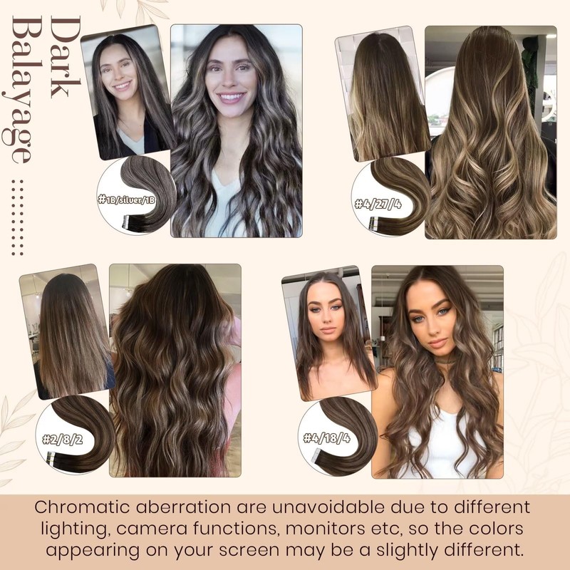 Hetto Remy Real Hair Tape-In Extensions, Balayage, Black with Grey,