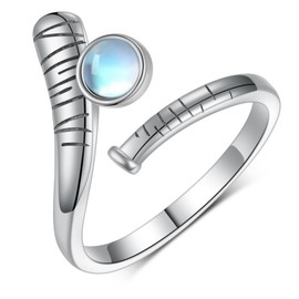 SCZKLAQ Moonstone Baseball Ring 925 Sterling Silver Adjustable Open Baseball Ring Sport Baseball Jewelry for Women Baseball Gifts