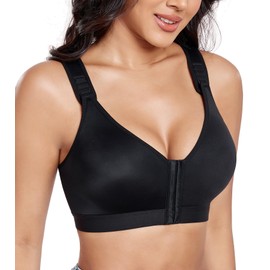 Lemorosy Women's Bra, Without Underwire, Strong Hold, Front Closure, Racerback, Post-Operative Sports, Adjustable Bra, black, 85E