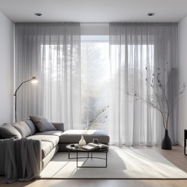 NAKIHOUSE Voile Curtain, 96 Drop Net Curtains Light Filtering Window Treatment Sheer & Drapes Slot Top Light Grey Sheer Curtains for Bedroom/Nursery Room 52" x 96", 2 Panels