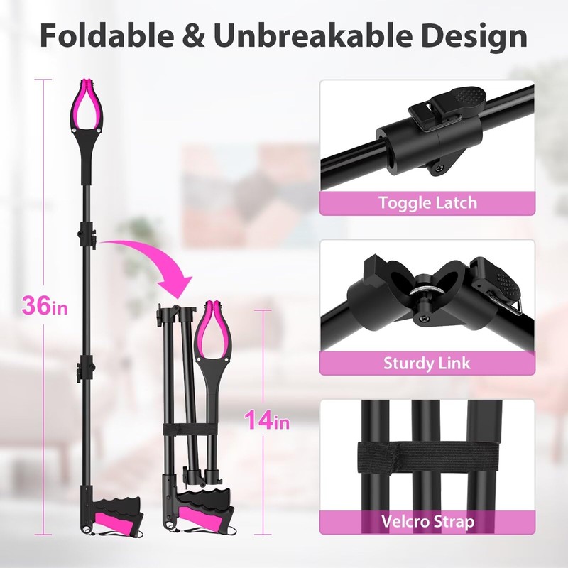 36" Grabber Reacher Tool, Foldable Reacher Grabber Pickup Tool with