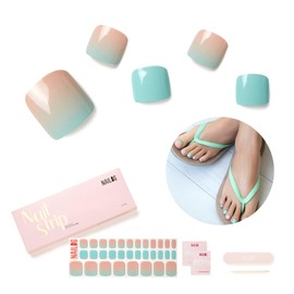 NAILOG Foot Semi-Hardened Gel Nail Stickers (32 Pieces), Foot Nail Seal Hardening Type, Long Lasting, Salon Quality, Nail Stickers, Nail Kit, Beautiful Gloss, Gradation, Blue | New Dawn