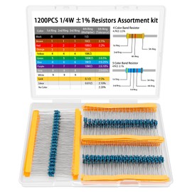 1200 PCS Resistor Kit, 30 Value 1/4W Metal Film Resistors Assortment from 10 Ohm to 1M Ohm, ±1% Tolerance - Electronics Component Kit for DIY Projects