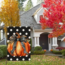 OQUAYA Fall Garden Flag 12x18 Inch Double Sided Outside, Autumn Pumpkin Welcome Seasonal Small Yard Outdoor Flag (Black-NO.10)