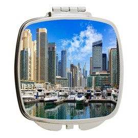 Island Gifting - Image of Marina Skyscrapers and Port in Dubai UAE - Square Compact Mirror - Travel Mirror
