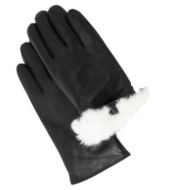 CANDOR AND CLASS Women's Rabbit Fur Lined Sheepskin Leather Gloves, Touchscreen, Winter Leather Gloves for Women, Gift Box (WRF21-B-S)