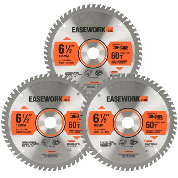 EASEWORK 6-1/2 Inch Circular Saw Blade, 60T, 5/8" Arbor, ATB