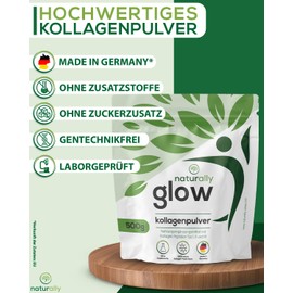 naturally naturally glow Kollagen Pulver - [500g] enth?lt Kollagen Peptide Typ I, II und III, Premium Collagen Pulver Hydrolysat, sehr gut l?sliches Kollagenpulver, hochdosiert, laborgeprft