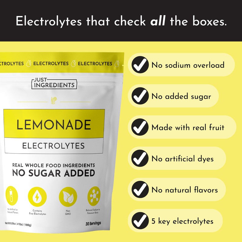 JUST INGREDIENTS Lemonade Electrolytes Drink Mix - Coconut Water, Sea