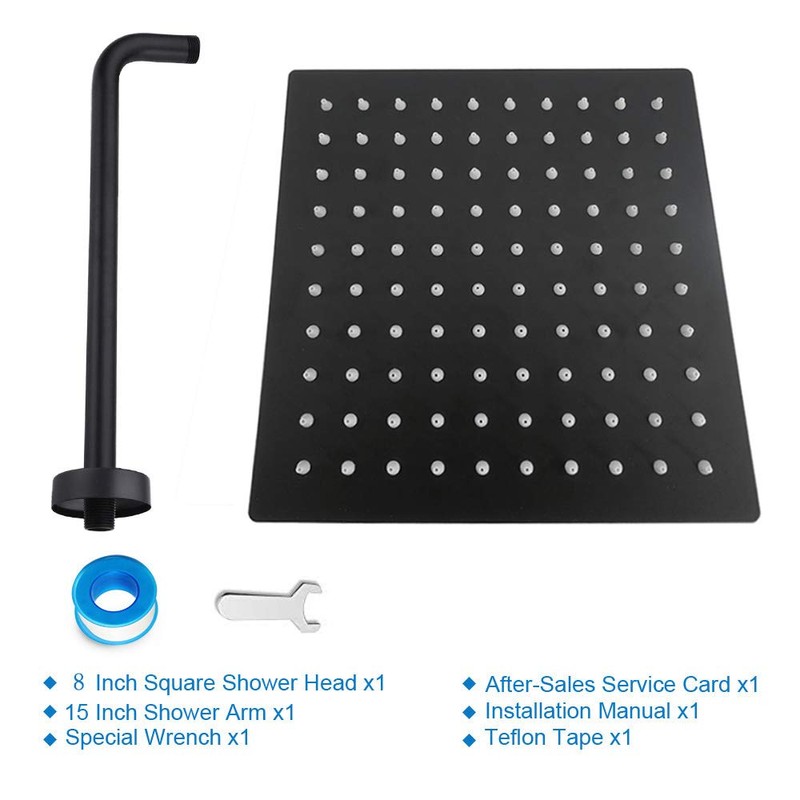 NearMoon Square Rain Shower Head With Extension Arm, Large Stainless