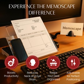 MemoScape Adjustable in-Line Document Holder for Typing | Reduces Neck Strain, Improves Focus, Boosts Desk Organization, and Workflow | Paper Holder Stand for Desk and Home Office - Blue (VUR 3020)