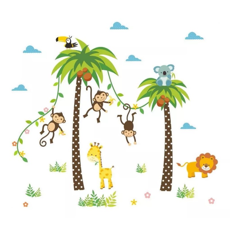 DaraBaby Vinil Decorativo Infantil Palmeras Y Animales De La Selva