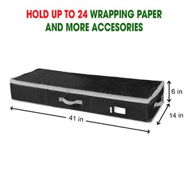 Primode Gift Wrap Storage Organizer for 40 Inch Wrapping Paper, Ribbon and Bows, 41”x 14”x 6 Wrap Storage Box Container Underbed Storage 600D Oxford Material (Black)