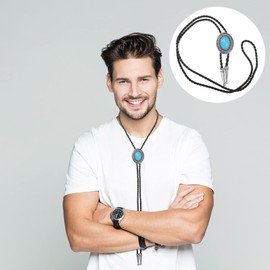 Turquoise Stone Western Bolo Tie: Vintage Leather Necktie Agate Necklace Shirt Bolo Tie Wolf Head Neck Chain Decoration Costume Accessories for Men Western Dark Blue