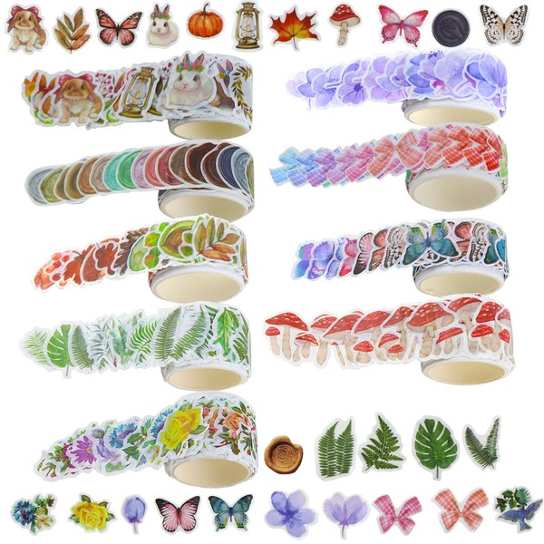 UGBO Washi Tape Set Masking Decorative Tape Vintage Washi Tape Sticker Colourful Flower Petal Mushrooms Animals for DIY Crafts Scrapbooking Bullet Journals Planner 9 Rolls