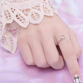 Dtexhif Cat Rings Silver/Black Lovely Cats Adjustable Open Ring Jewelry for Women