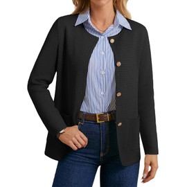 GRACE KARIN Womens Black Cardigan Sweaters Knit Blazers for Women Business Casual Button Up Sweater Blazer