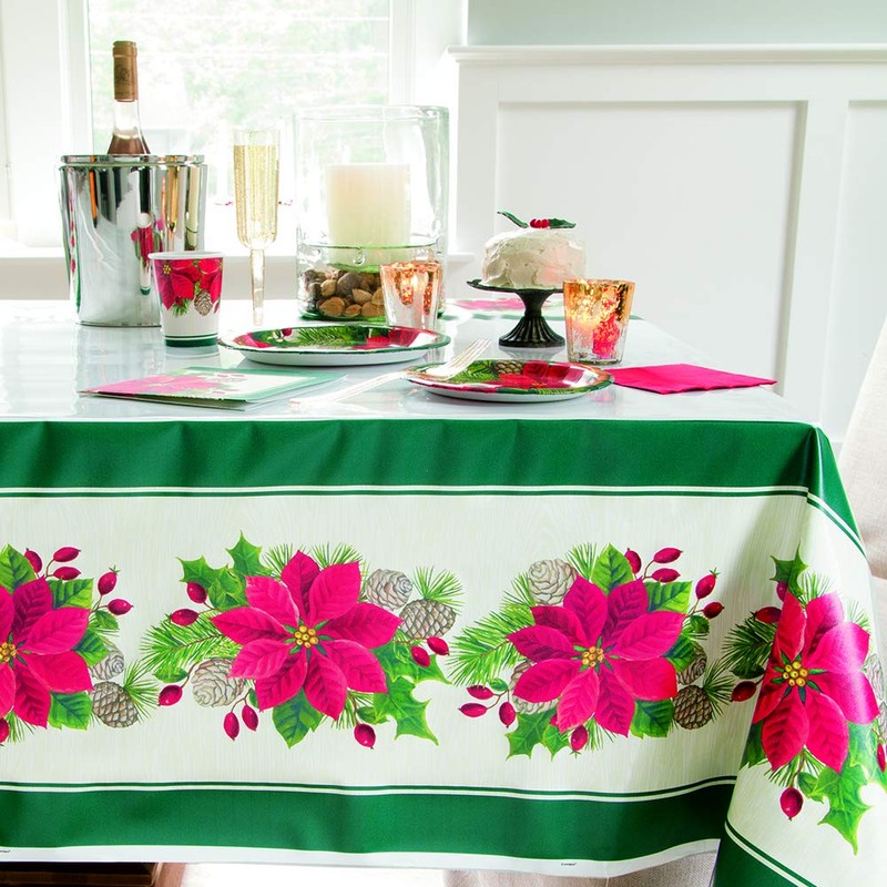 Unique Poinsettia Rectangular Plastic Table Cover | 54" x 84"