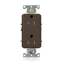 Leviton TDR15 15 Amp, 125 Volt, Decora Plus Duplex Receptacle, Straight Blade, Tamper Resistant, Commercial Grade, Self Grounding, Brown