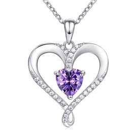 AM ANNIS MUNN Birthstone Necklace for Women, 18K White Gold Heart Necklace Filled 925 Sterling Silver, Diamond Womens Jewelry Birthday Gifts for Wife Women