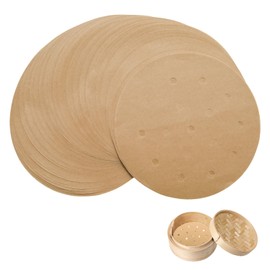 YUYUDEHM 100 PCS Unbleached Bamboo Steamer Liners, 6 Inch Steamer Basket Liners With Holes, Round Air Fryer Parchment Paper