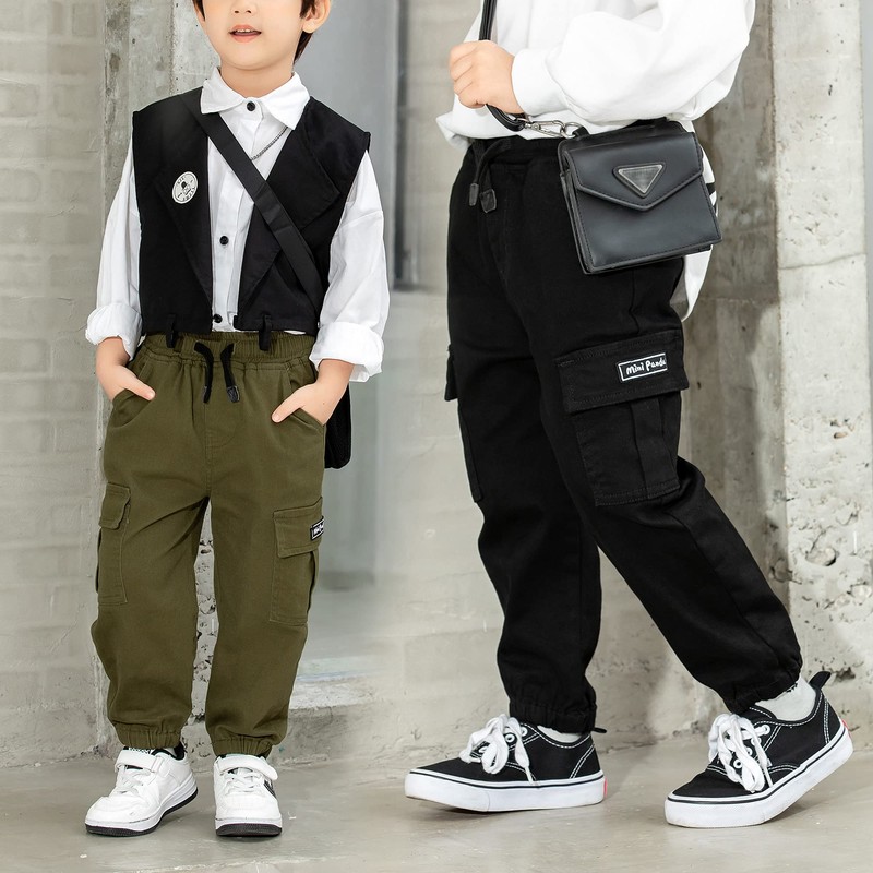 MINI PANDA Toddler Boy Pants, Little Boys 2-Pack Pull On