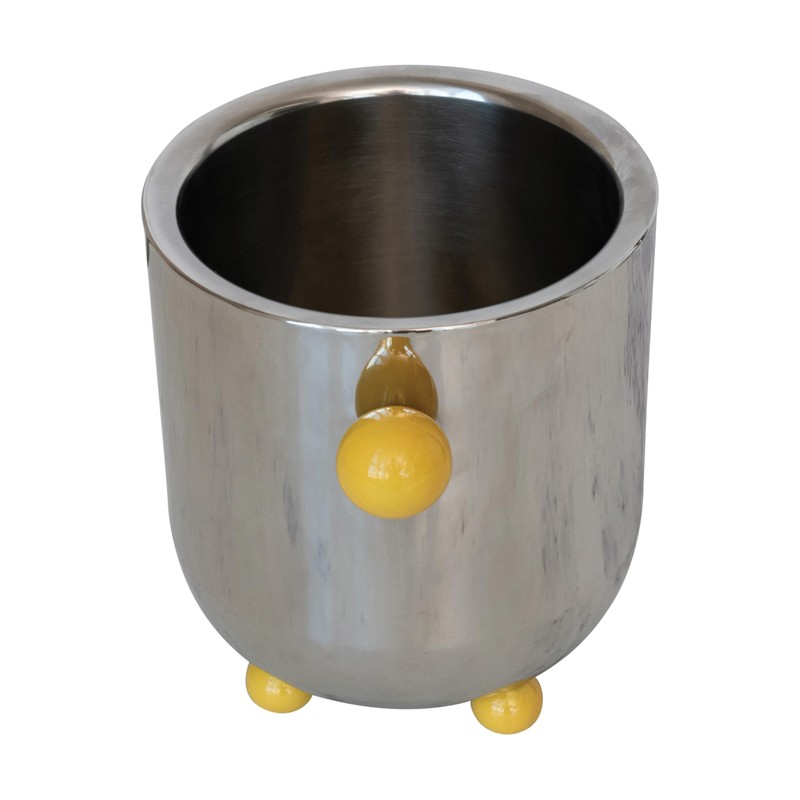 Creative Co-Op, Silver Stainless Steel Ice Bucket with Ball Handles