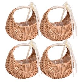 RXMORI 4PCS Flower Girl Basket with Ribbon,Woven Flower Hand Baskets Rattan Baskets Willow Basket with Handles,Willow Handwoven Basket for Wedding Banquet Party Supplies