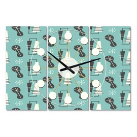 Designart 1950 Retro Pattern II Wall Art Design Mid-Century Modern 3 Panel Wall Decorative Clock - Home Decorations for Home, Living Room,Bedroom, Office Decoration Multi Panel Metal Wall Clock