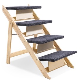 wowspeed Wooden Dog Stairs/Steps, Integrated Pet Ramp, Foldable Nonslip Dog Steps with 4-Step Design, Foldable Pet Stairs for Bed Car Couch, Portable Wooden Pet Stairs for Small Medium Large Dogs