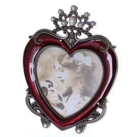 Kawaii-Story BM-wx009655 Metal Photo Frame Luxury Design Heart Crown Rhinestone Decoration Photo Size 9 x 13 cm (3 x 5 Inches) Red