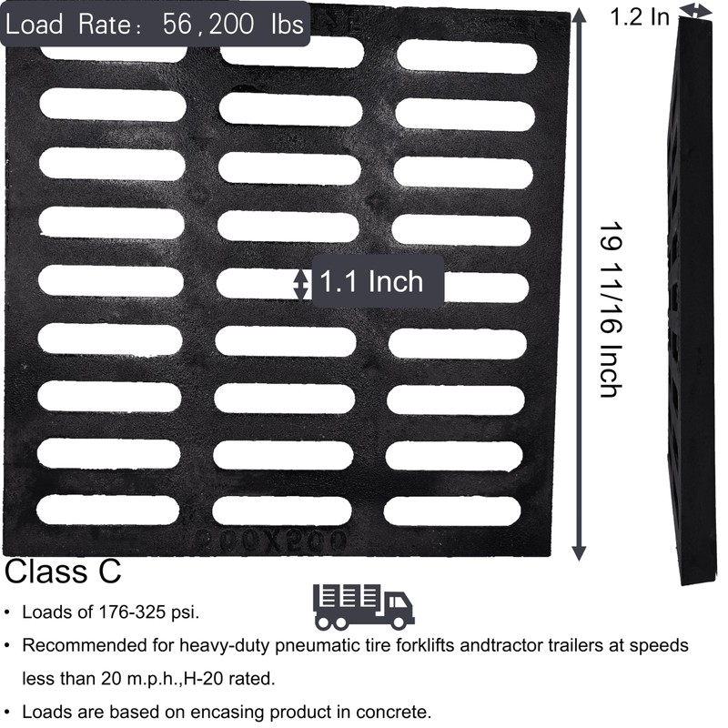 MASSLUNT Cast Iron Drain Grate, 20x20 Outdoor Drain Cover, C