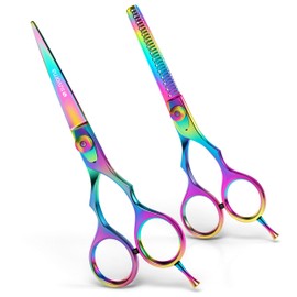 Suvorna 5.5” Precision Razor Edge Japanese Stainless Steel Barber Scissors Set. Hair Styling, Trimming, Cutting & Layering with Multi Color Titanium Coated..Perfect for Salons & Home