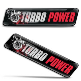 SkinoEu 2 x 3D Gel Silicone Stickers Bumper Sticker Decals Badge Emblem Tuning for Car Motorcycle Helmet Bike Turbo Power Black Red Silver KS 152