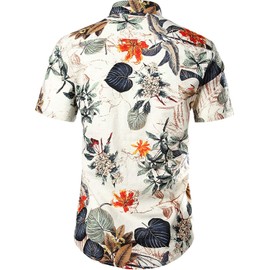 JOGAL Men's Casual, Floral Pattern, Short-Sleeved Hawaiian Shirt (De-a334_white_m) - White Floral, size: m