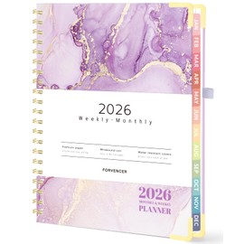 Forvencer 2026 Planner, Hardcover Calendar Planner Weekly and Monthly, Jan 2026 - Dec 2026, 8.5" x 11", Spiral Agenda Book with Tabs, Exquisite Daily Journal Organizer for Home School, Purple Marble