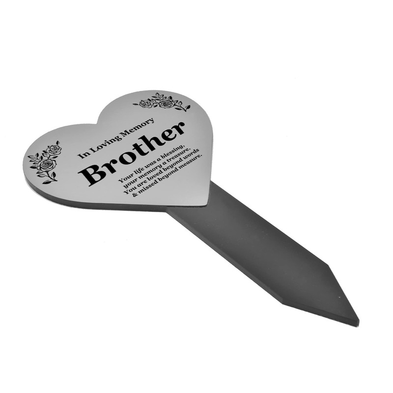 OriginDesigned Brother Heart Shaped Engraved Memorial Plaque Stake - Silver