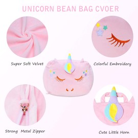 Stuffed Animal Storage Bean Bag Chair Cover for Kids Pink Unicorn Beanbag Chair for Girls Large Size Toy Organizer Cover Only Without Filling
